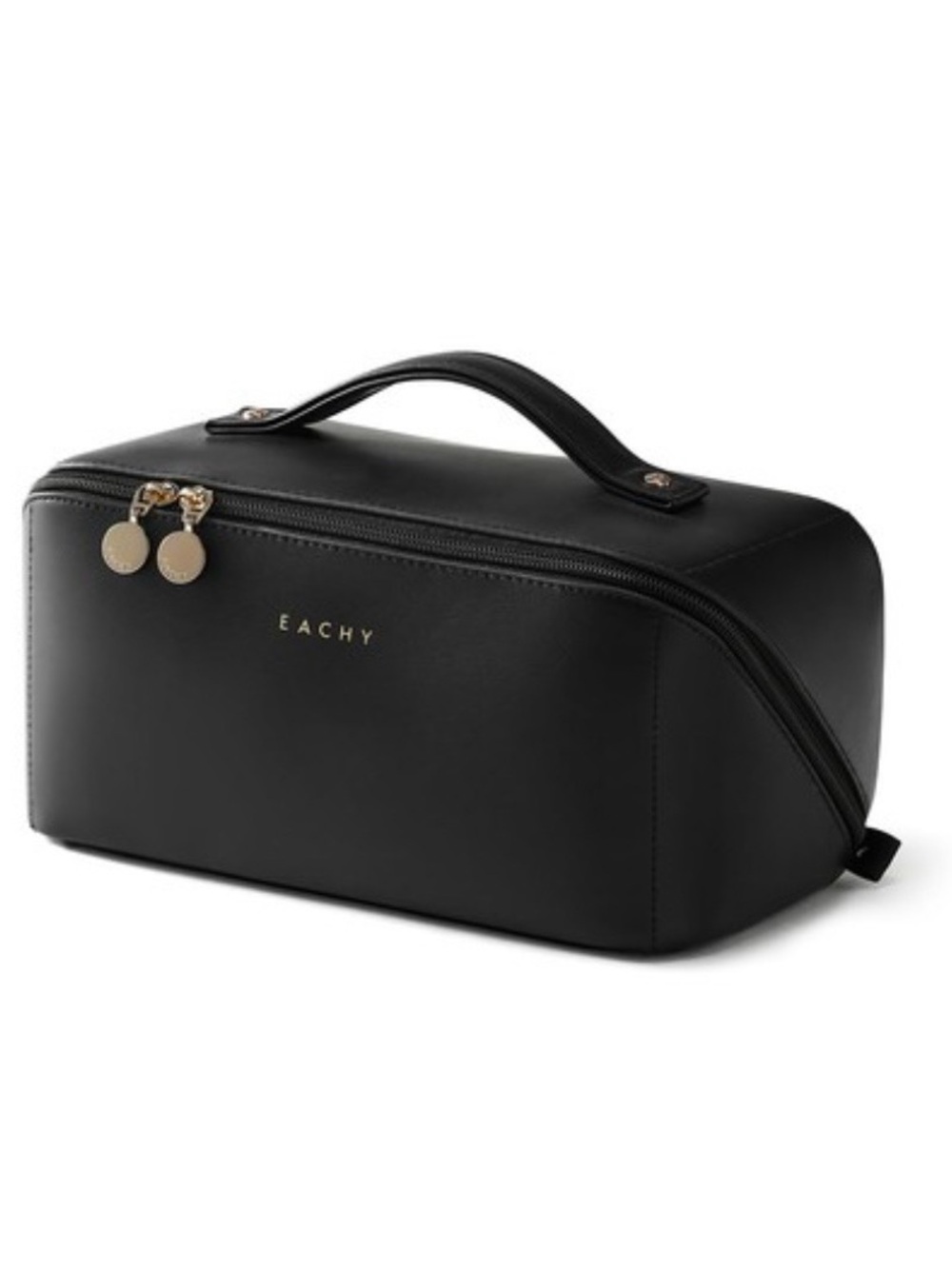 EACHY Black Leatherette Travel Cosmetic Case